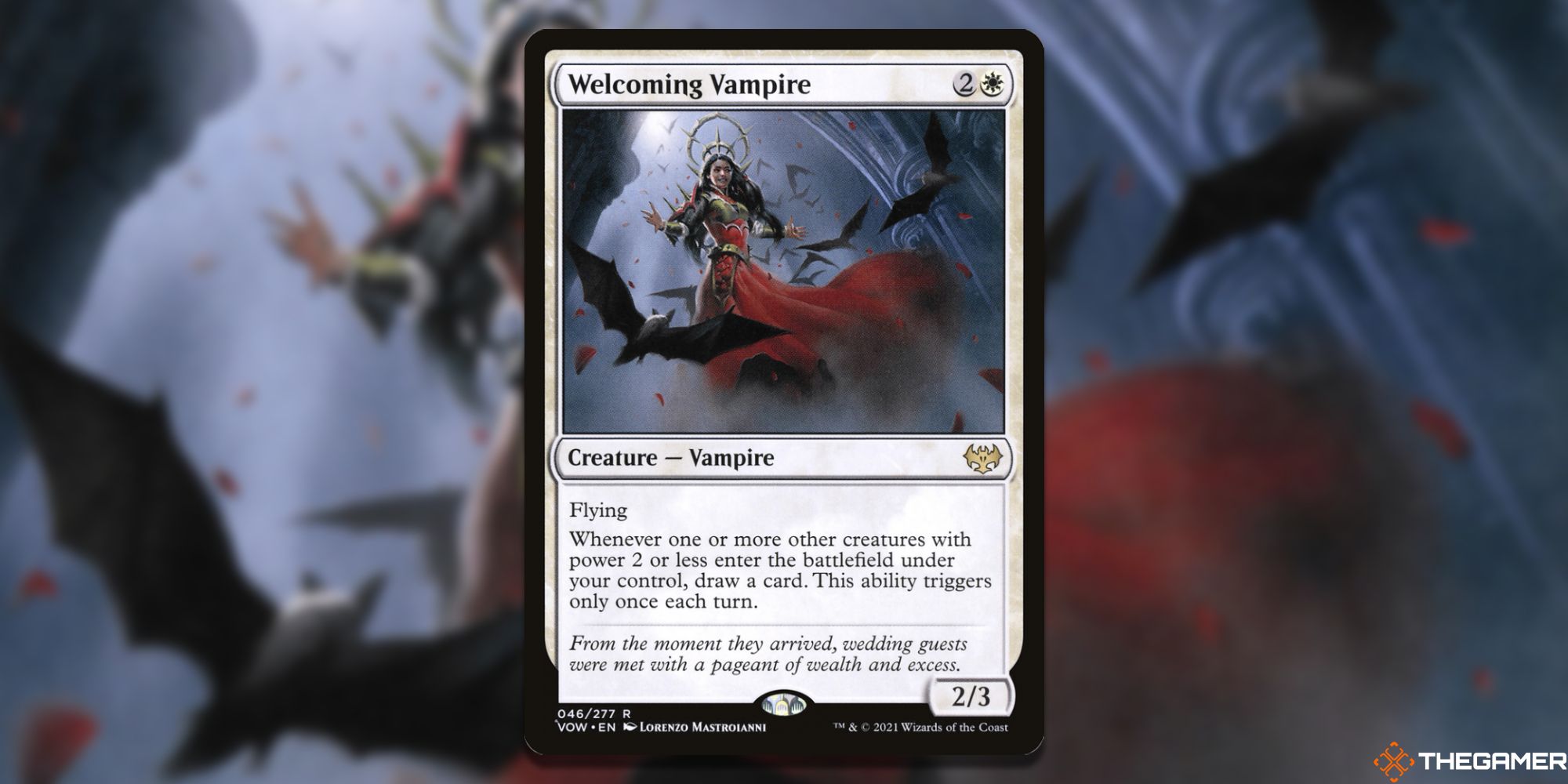 Image of the Welcoming Vampire card in Magic: The Gathering, with art by Lorenzo Mastroiannie
