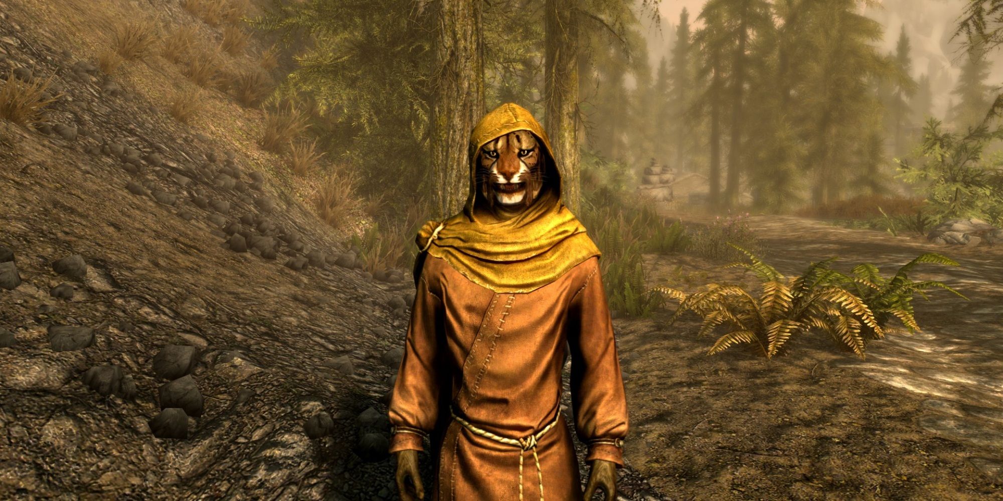 Skyrim screenshot of NPC M'aiq the Liar, facing the player.