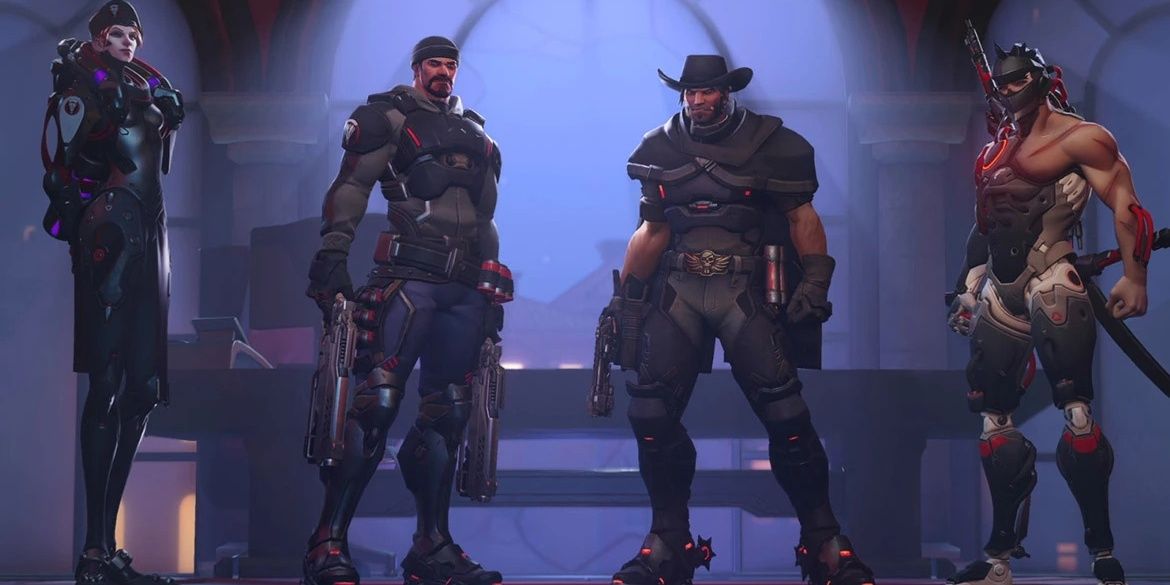 Moira, Gabriel (Reaper), Cassidy and Genji, from Overwatch