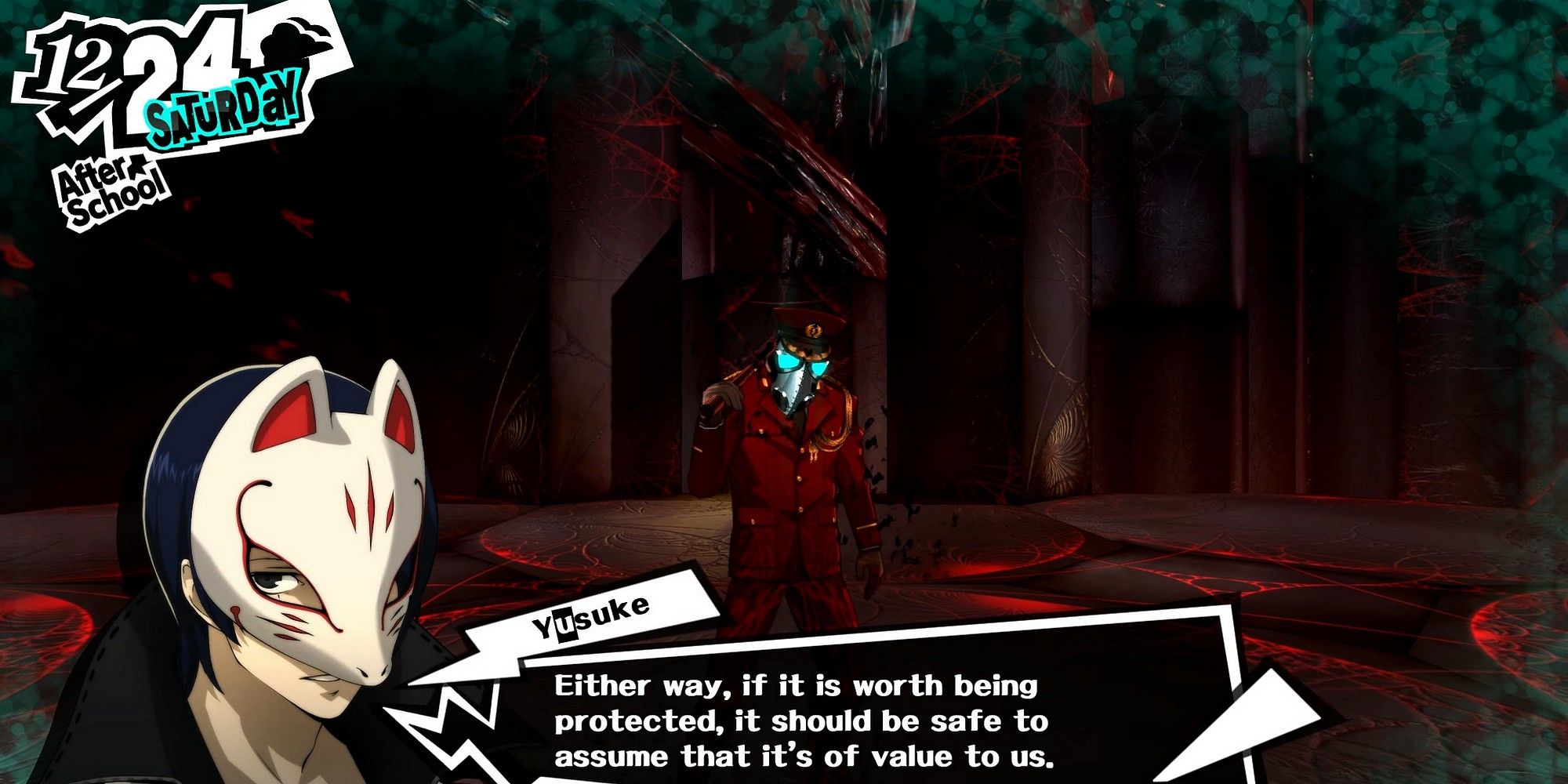 persona 5 royal yusuke talking about the guard of the vermilion disk