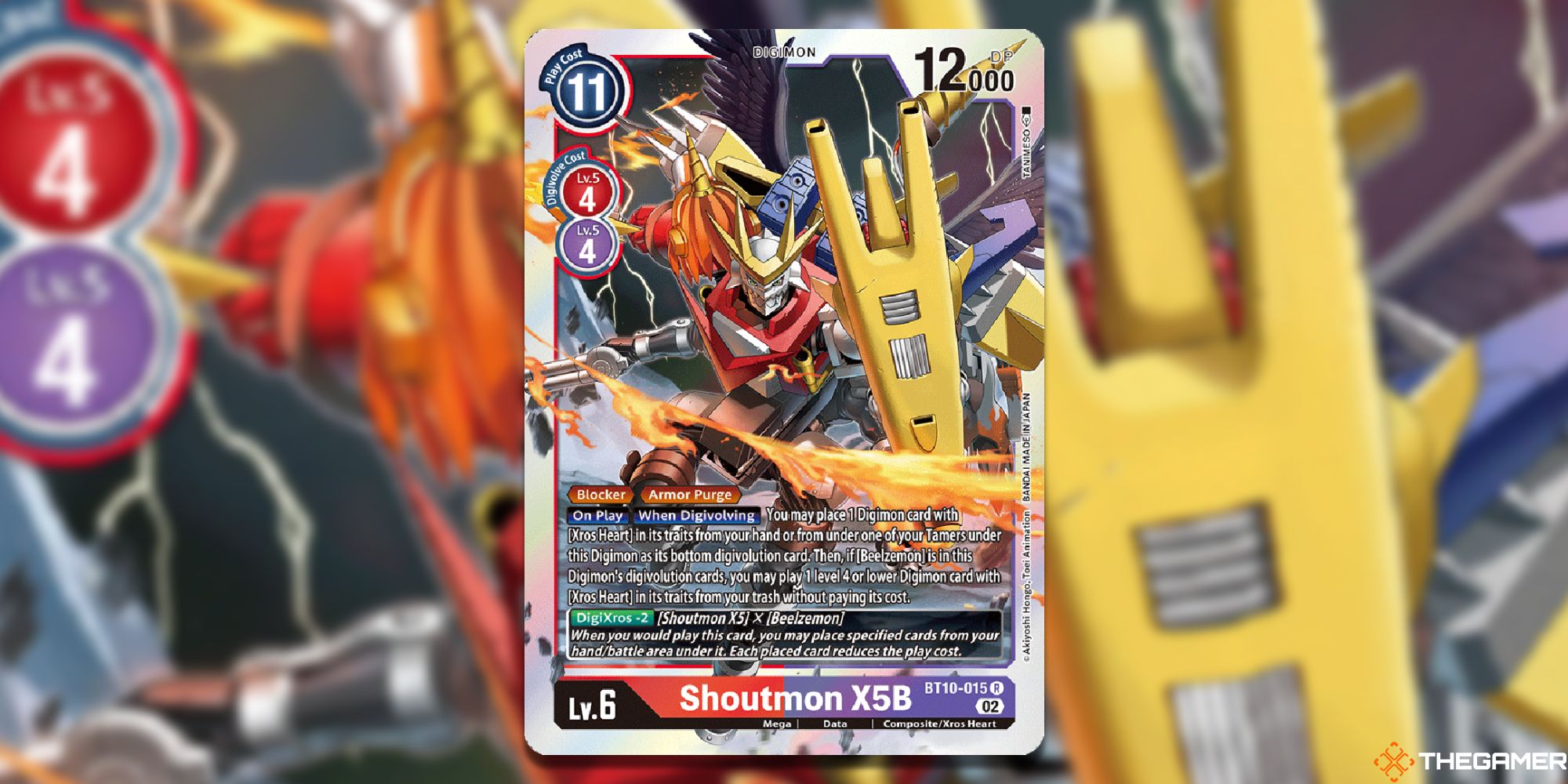 shoutmon x5b digimon card game art with blur from bt10