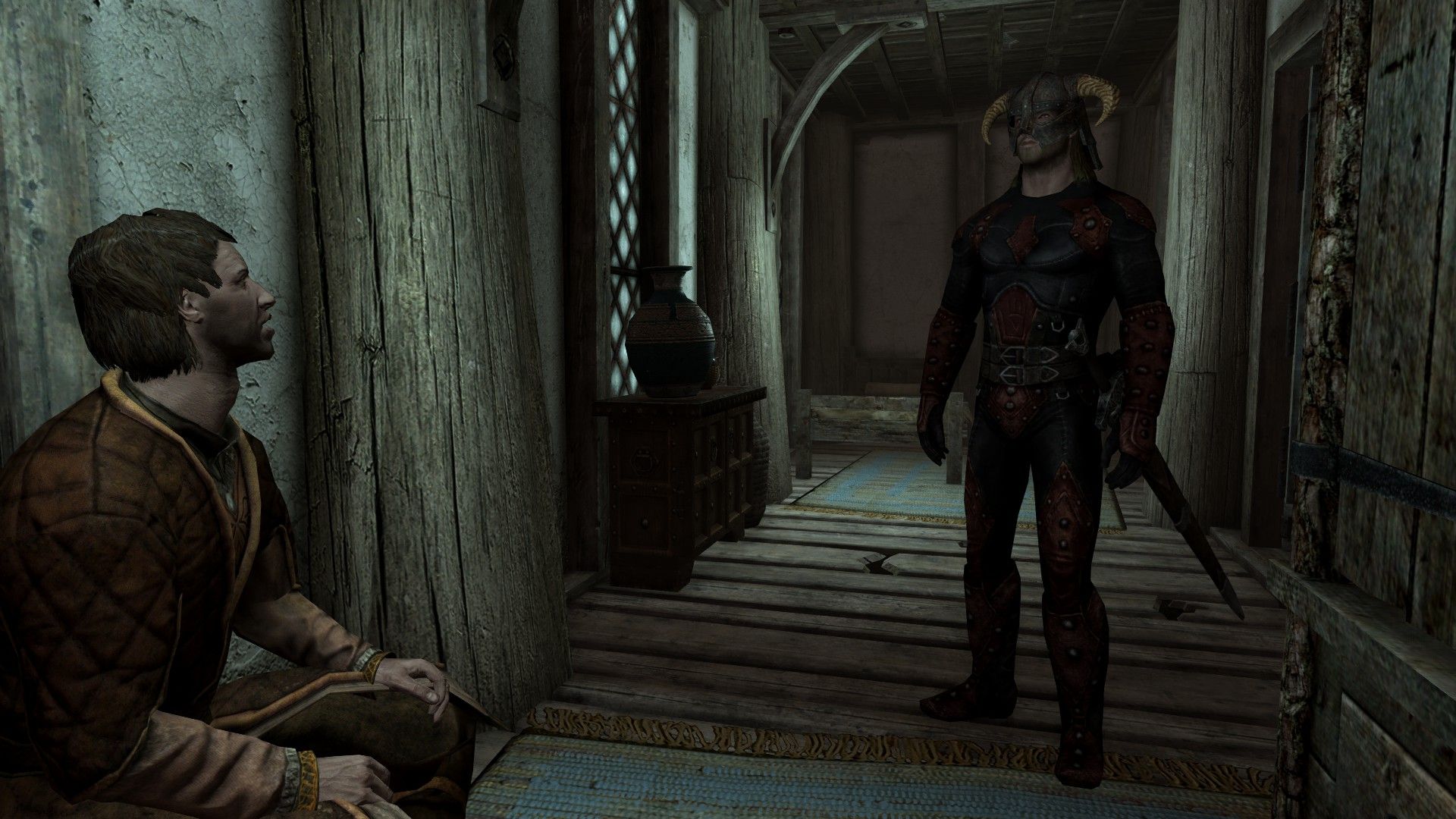 An assassin speaks to a client inside a secluded part of a tavern.