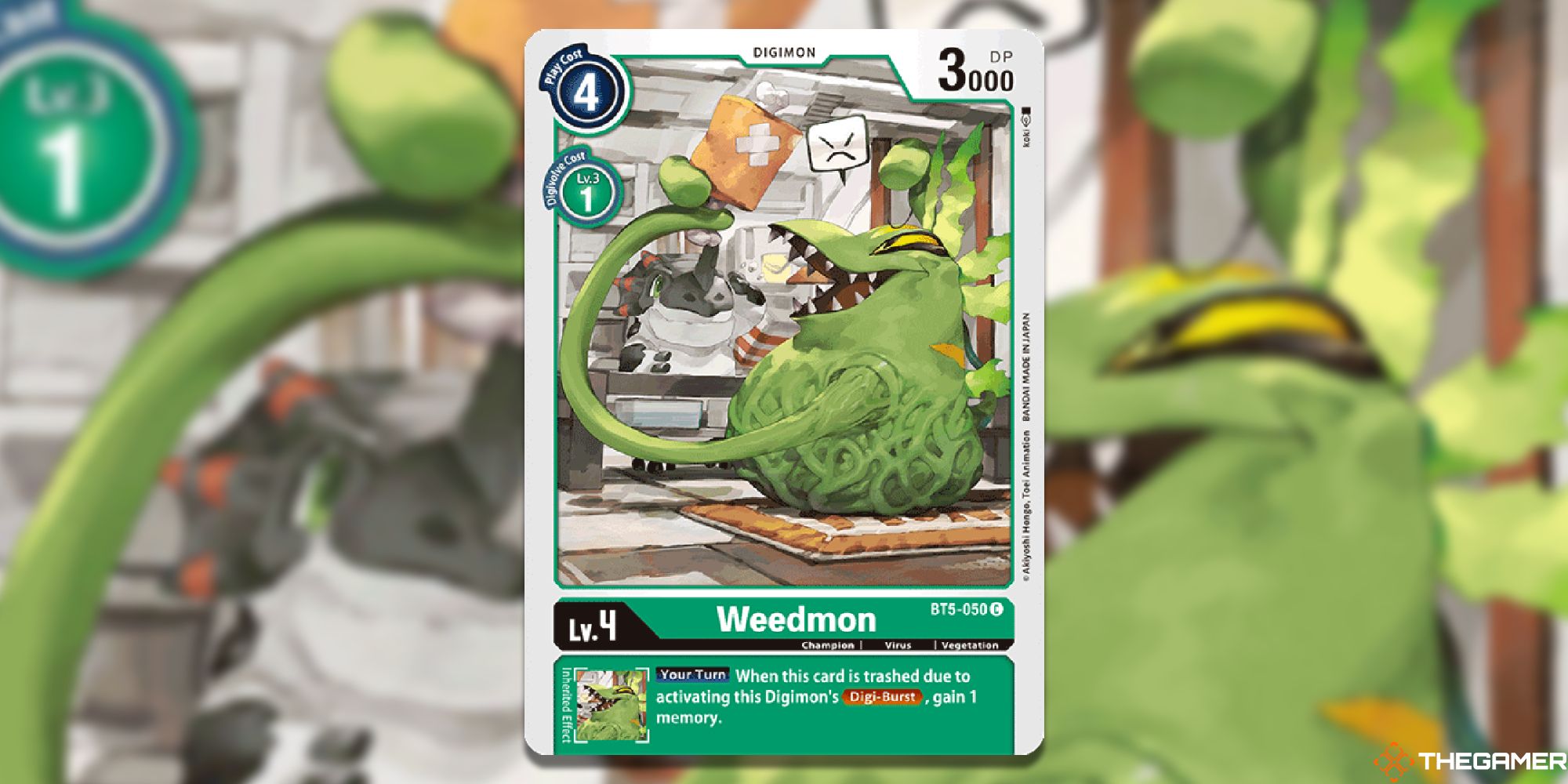 weedmon bt5 digimon card game with blur and logo