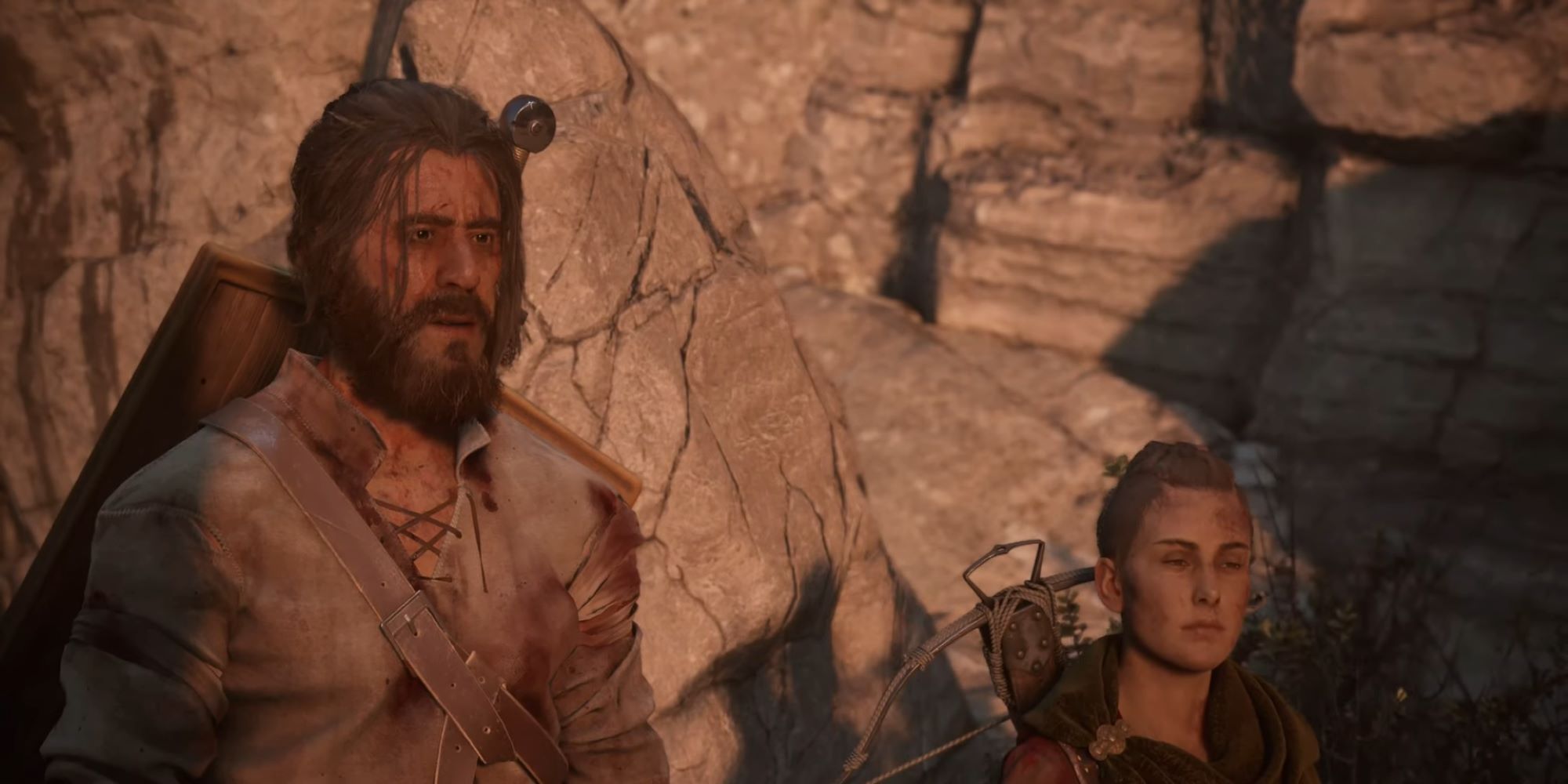 Arnaud and Amicia from A Plague Tale Requiem against the sunlight