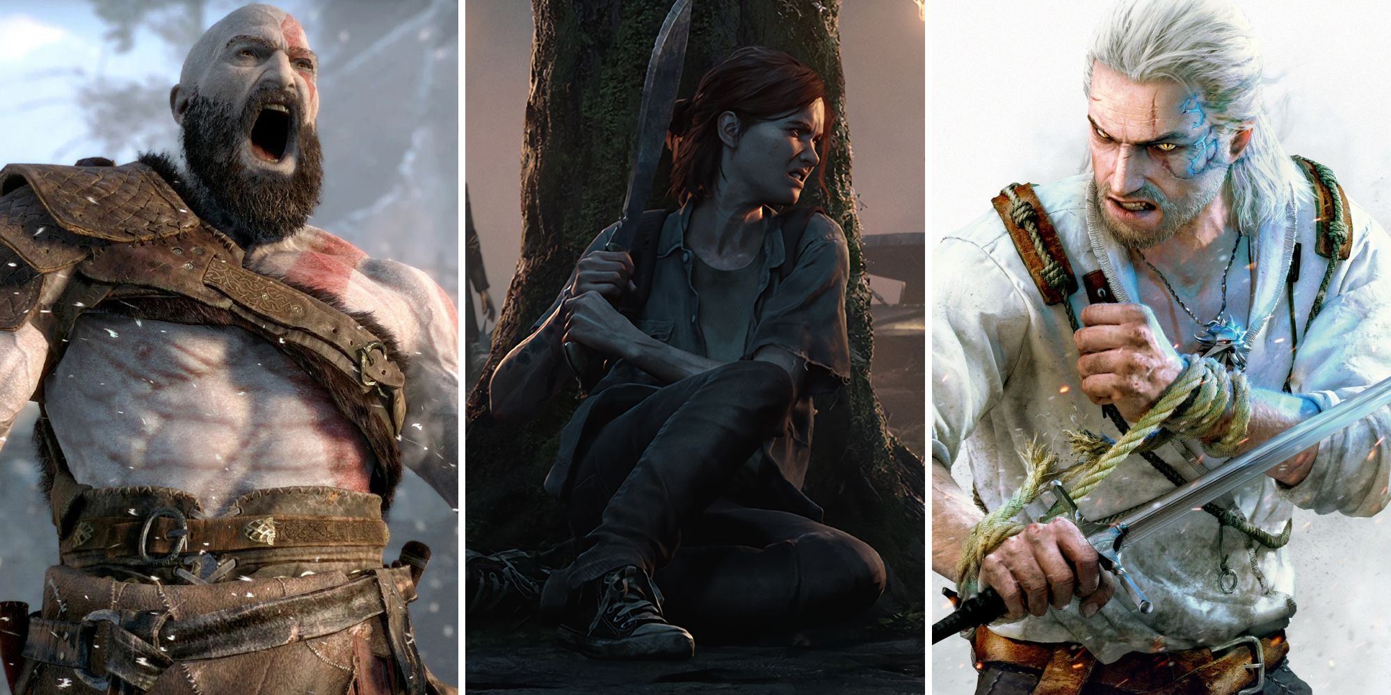 Kratos, Ellie, and Geralt
