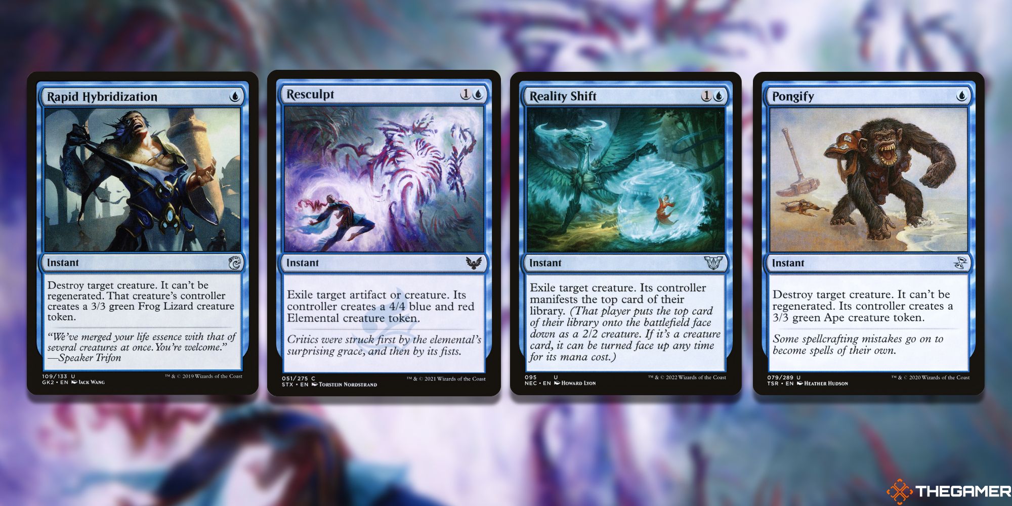 Four Magic cards - Rapid Hybridization, Resculpt, Reality Shift, Pongify