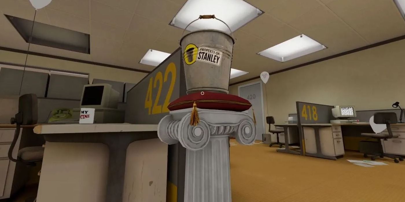 The Reassurance Bucket on its pedestal in The Stanley Parable: Ultra Deluxe.