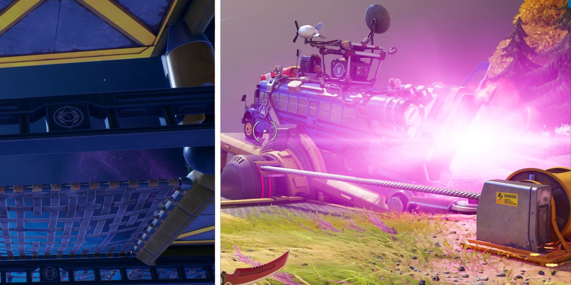 Underneath view of the battle bus in Fortnite