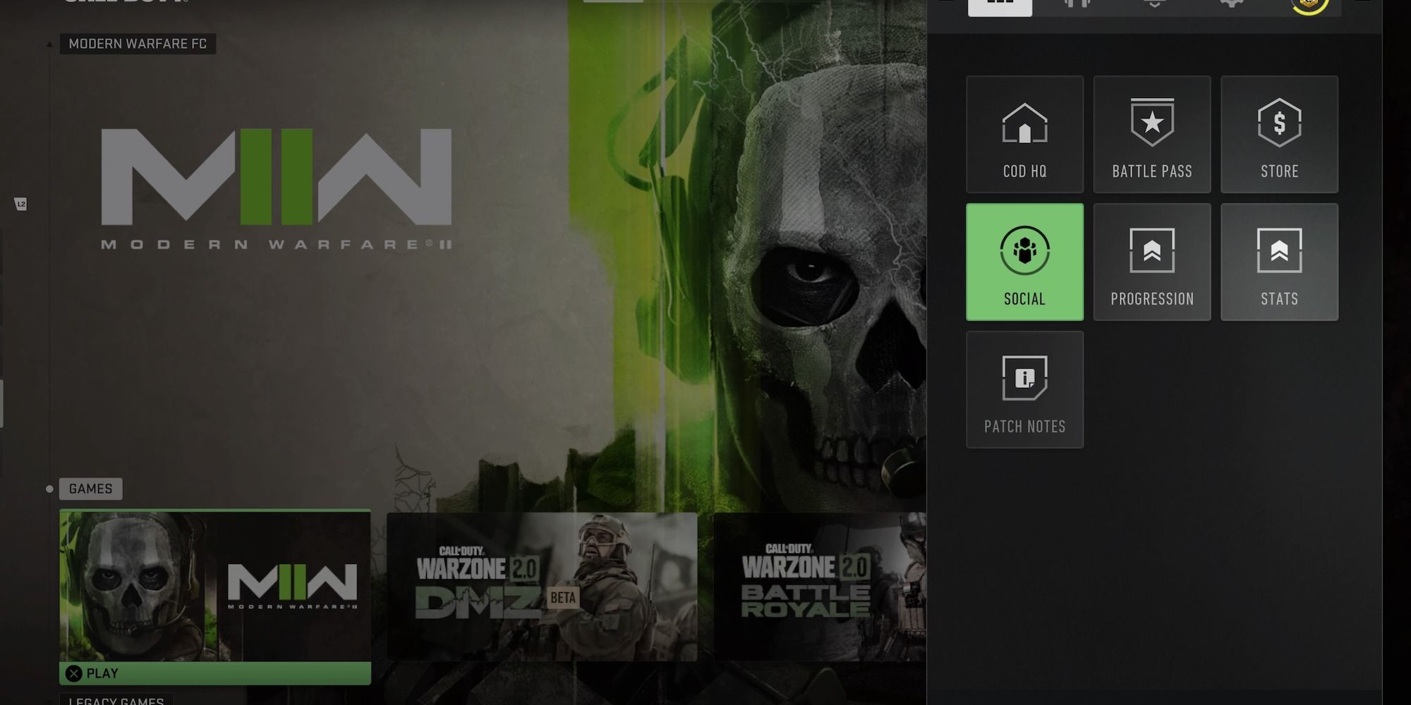 modern warfare 2 social option 