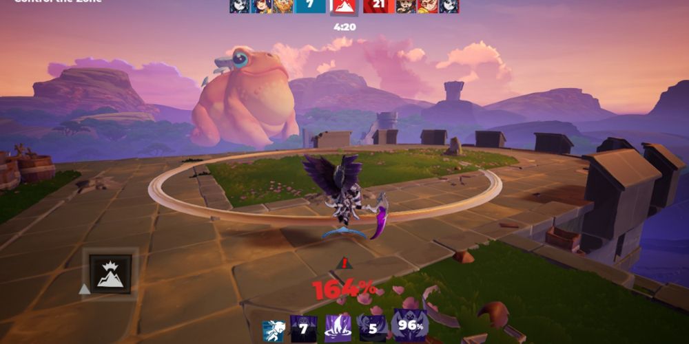 Thanatos has 164 percent and decides to run away in Divine Knockout.