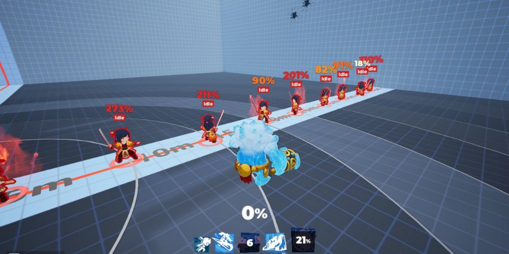 Ymir runs around and tries his abilities through Training Mode in Divine Knockout.