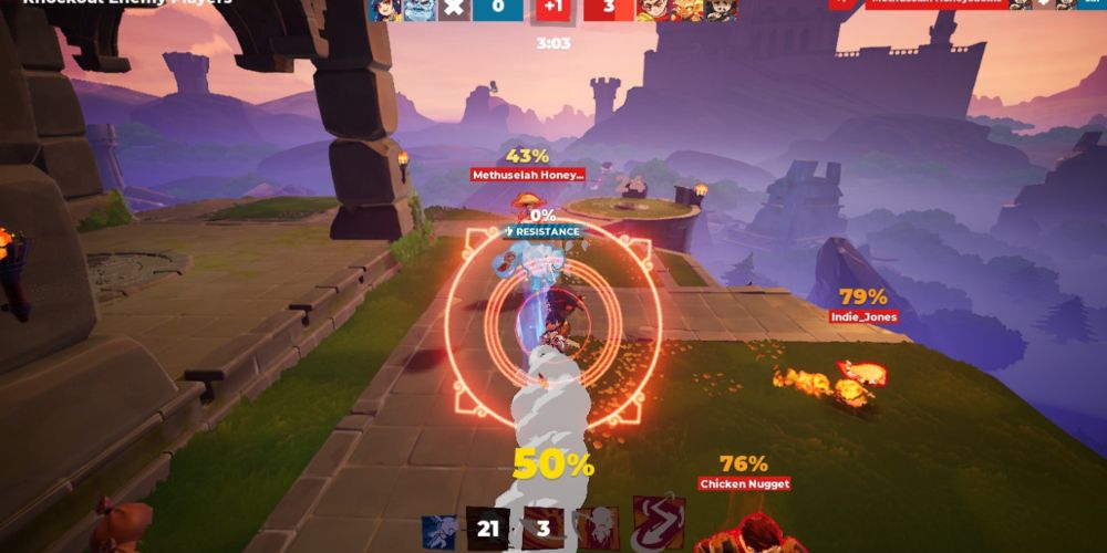 Amaterasu uses her recovery abilitty to get back to the stage in Divine Knockout.