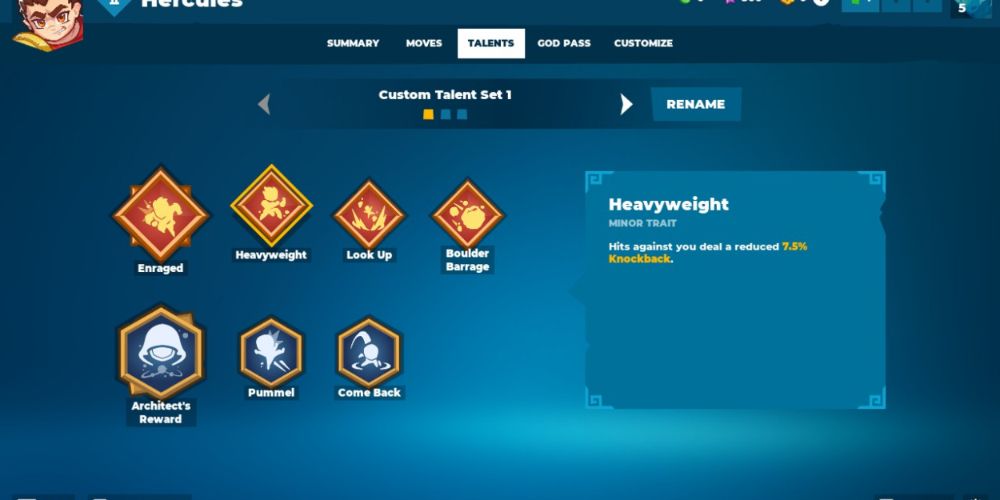 The player looks over their loadout for Hercules in Divine Knockout.