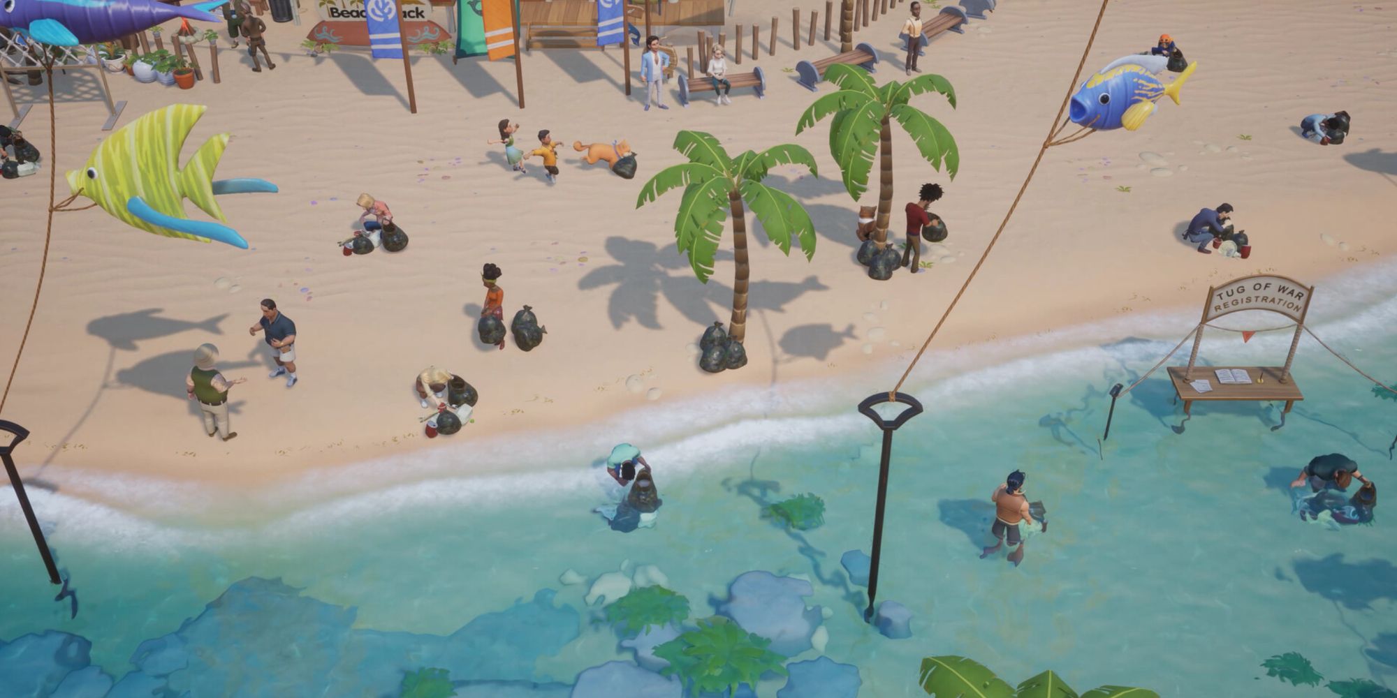 Characters on the beach in Coral Island
