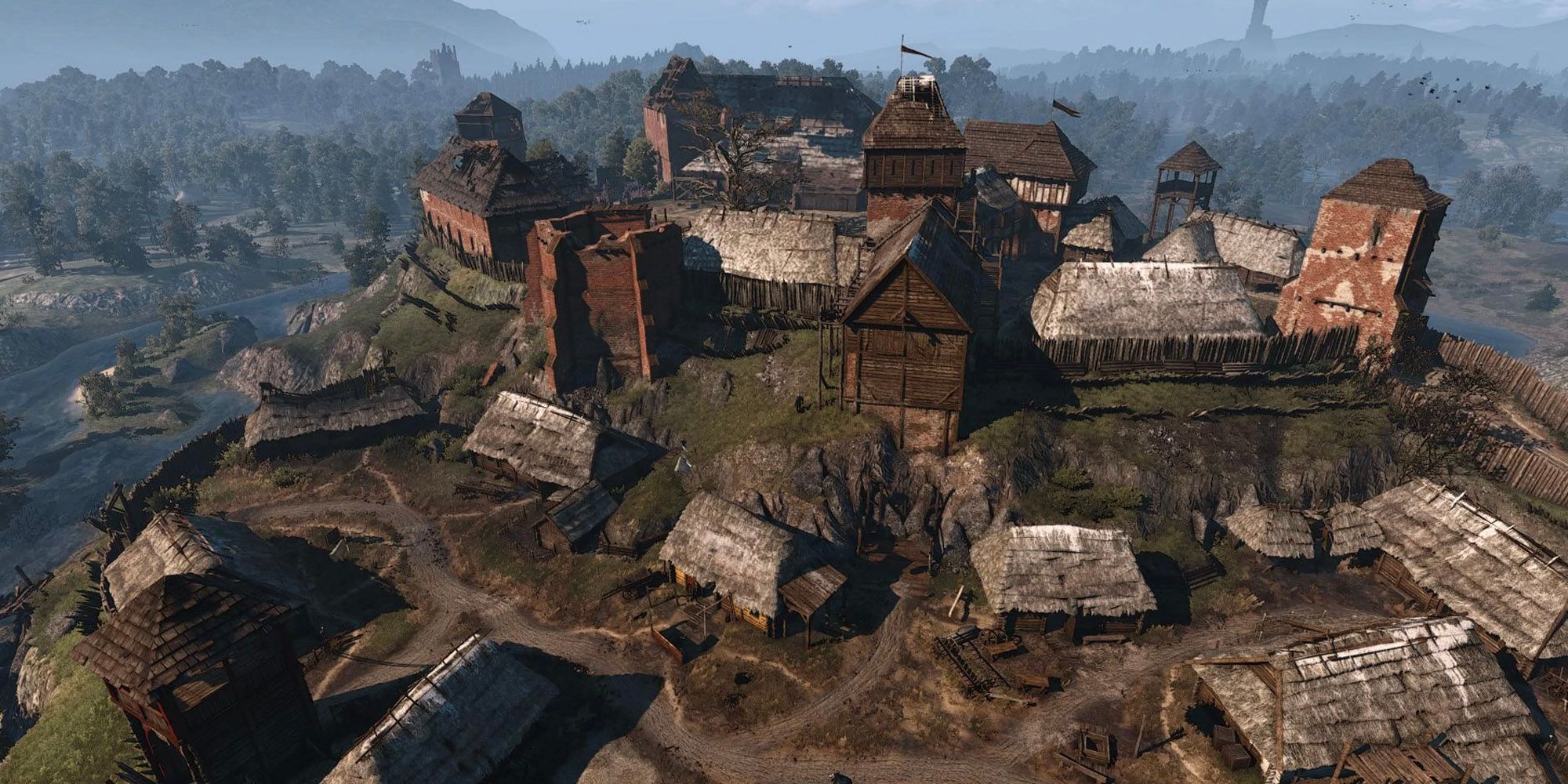 Crow's Perch fort sitting on a hill in the Witcher 3.
