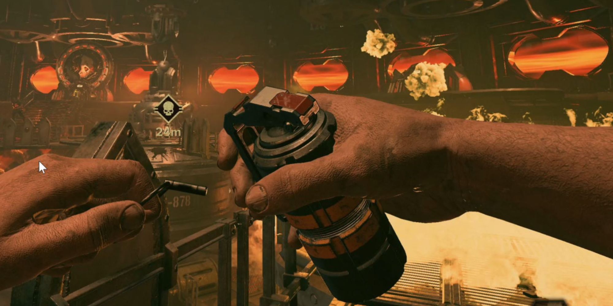 Darktide Character Throwing pin on grenade