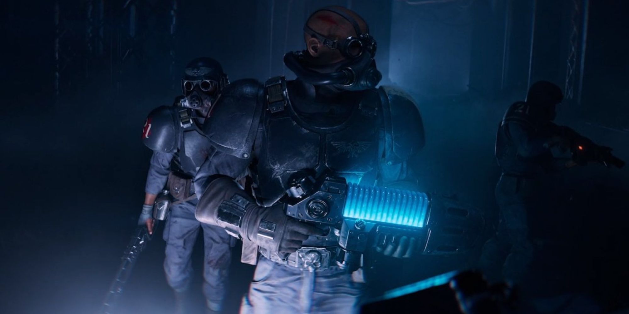 Darktide Guardsmen Wielding Plasma Gun