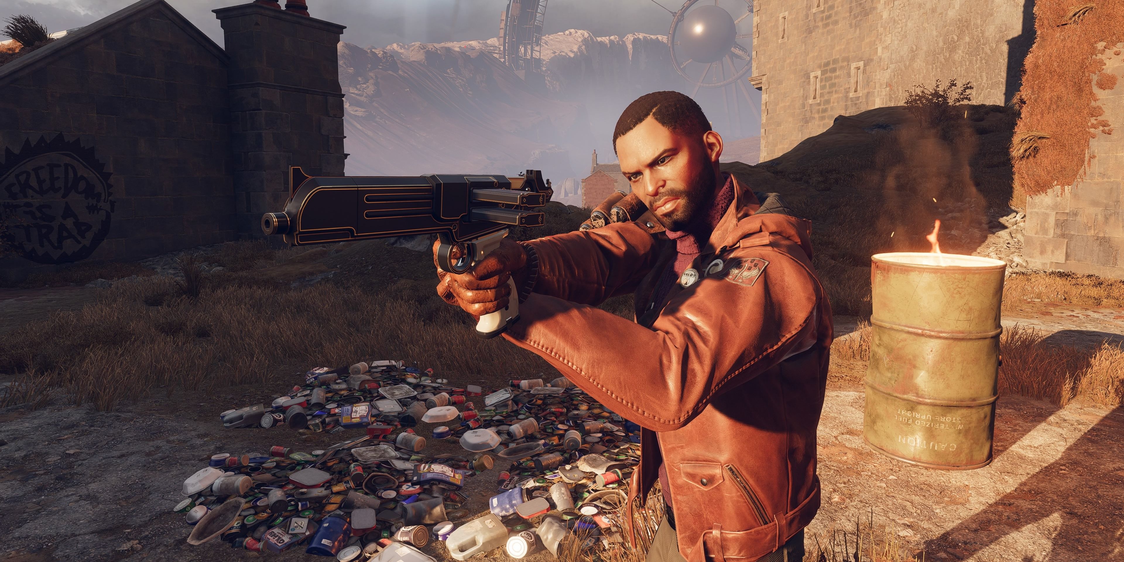 Colt holding the Constancy Automatic in an action pose in a rooftop in Updaam