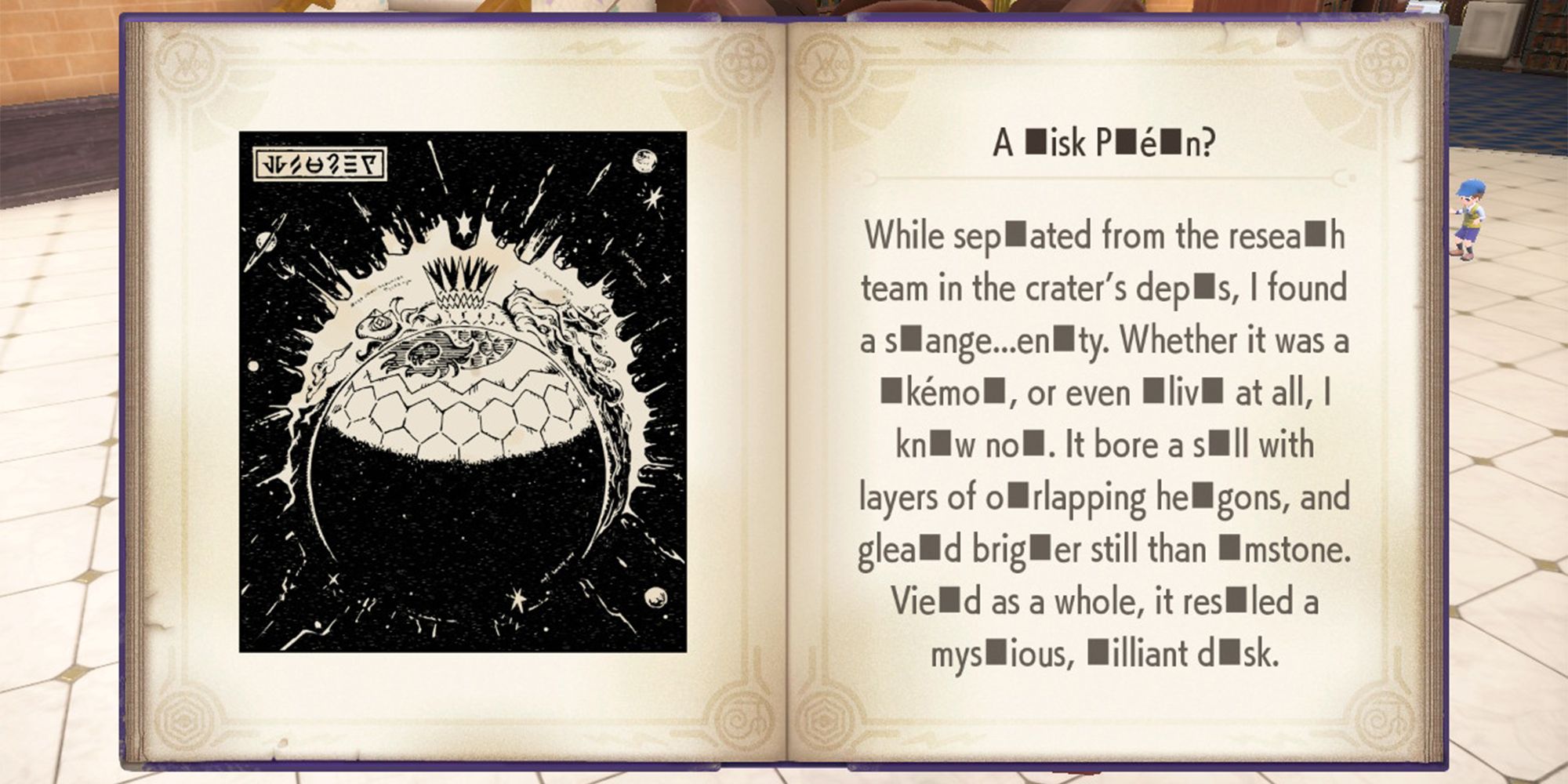 entry in the violet book suggesting a disk shaped pokemon