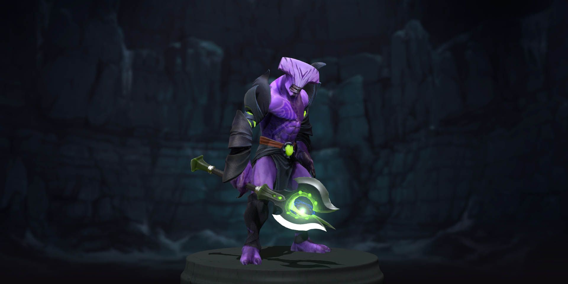 Dota 2 a purple alien creature with a mace