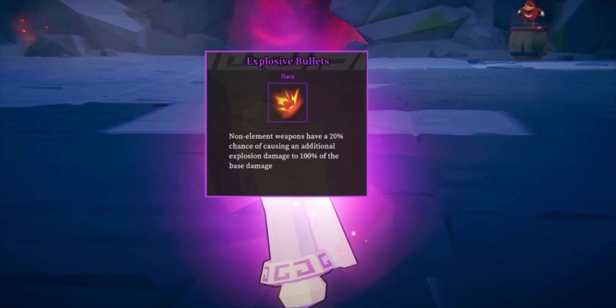 Explosive Bullets scroll description: Non-elemental weapons have a 20 percent chance of causing and additional explosive damage to 100 percent of the base damage