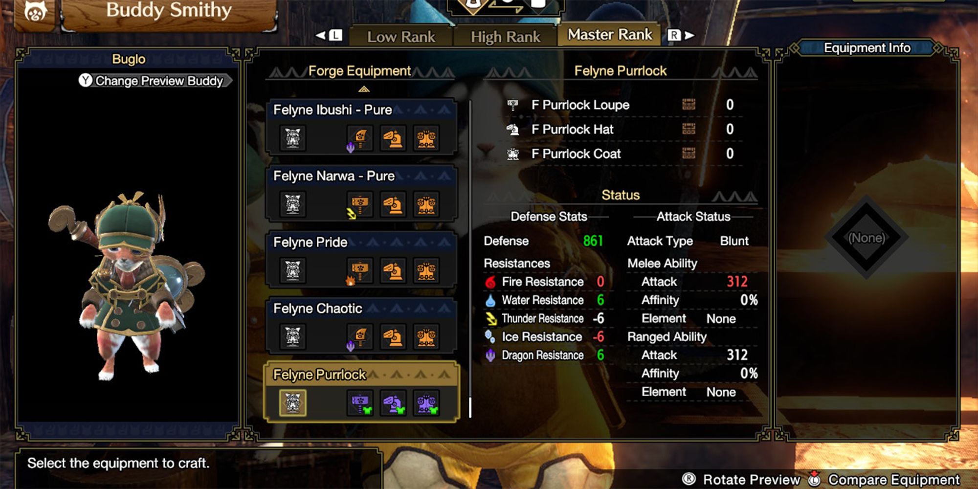 felyne purrlock equipment in smithy