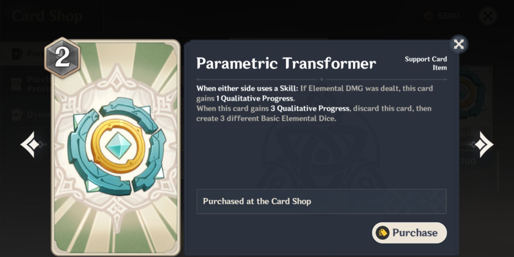 Genshin Impact Genius Invokation TGC Parametic Transformer card