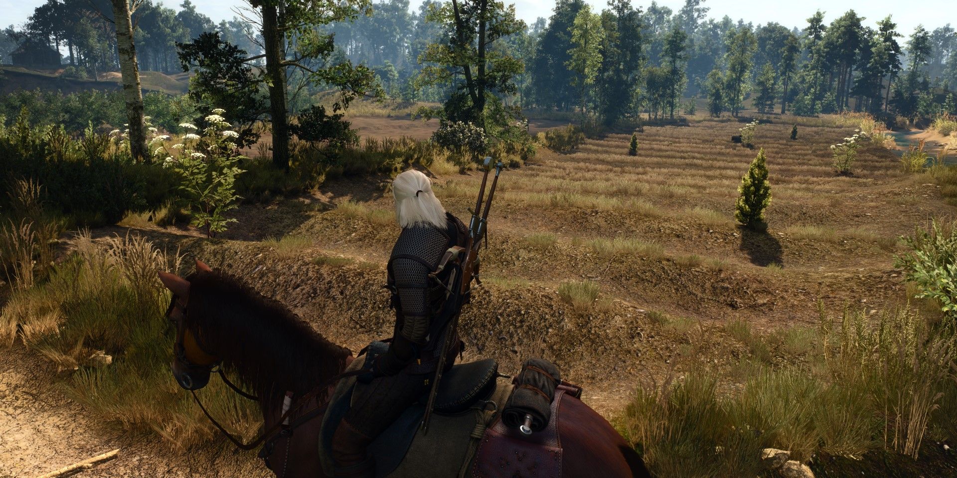 Geralt riding in White Orchard