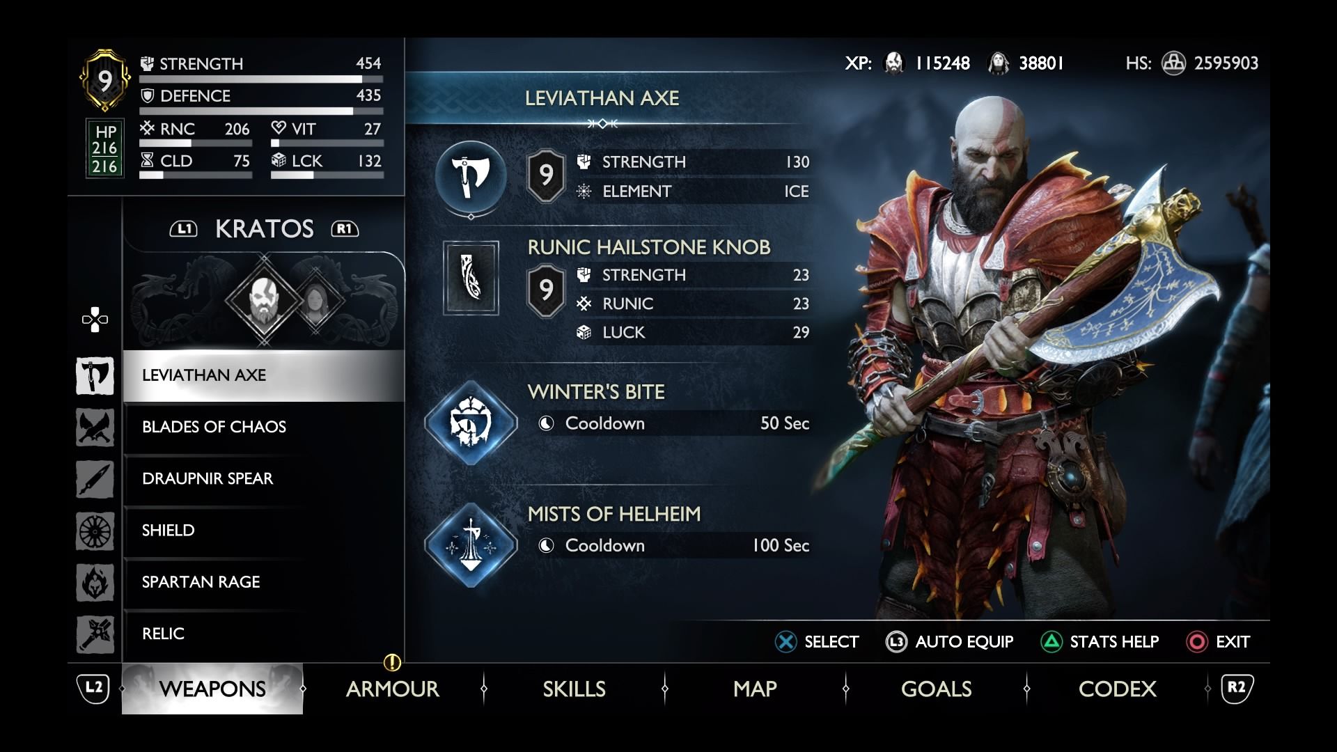 God of War Leviathan Axe Menu Screen with Runic Attacks