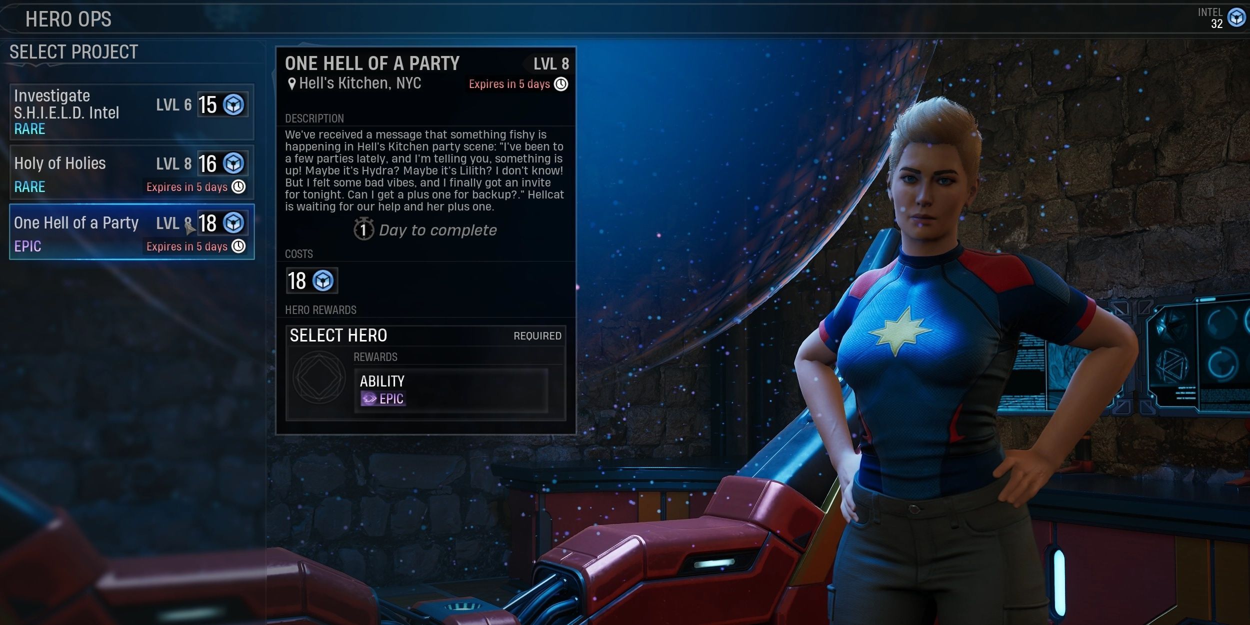 C.E.N.T.R.A.L. - where you go to assign Hero Ops for extra rewards