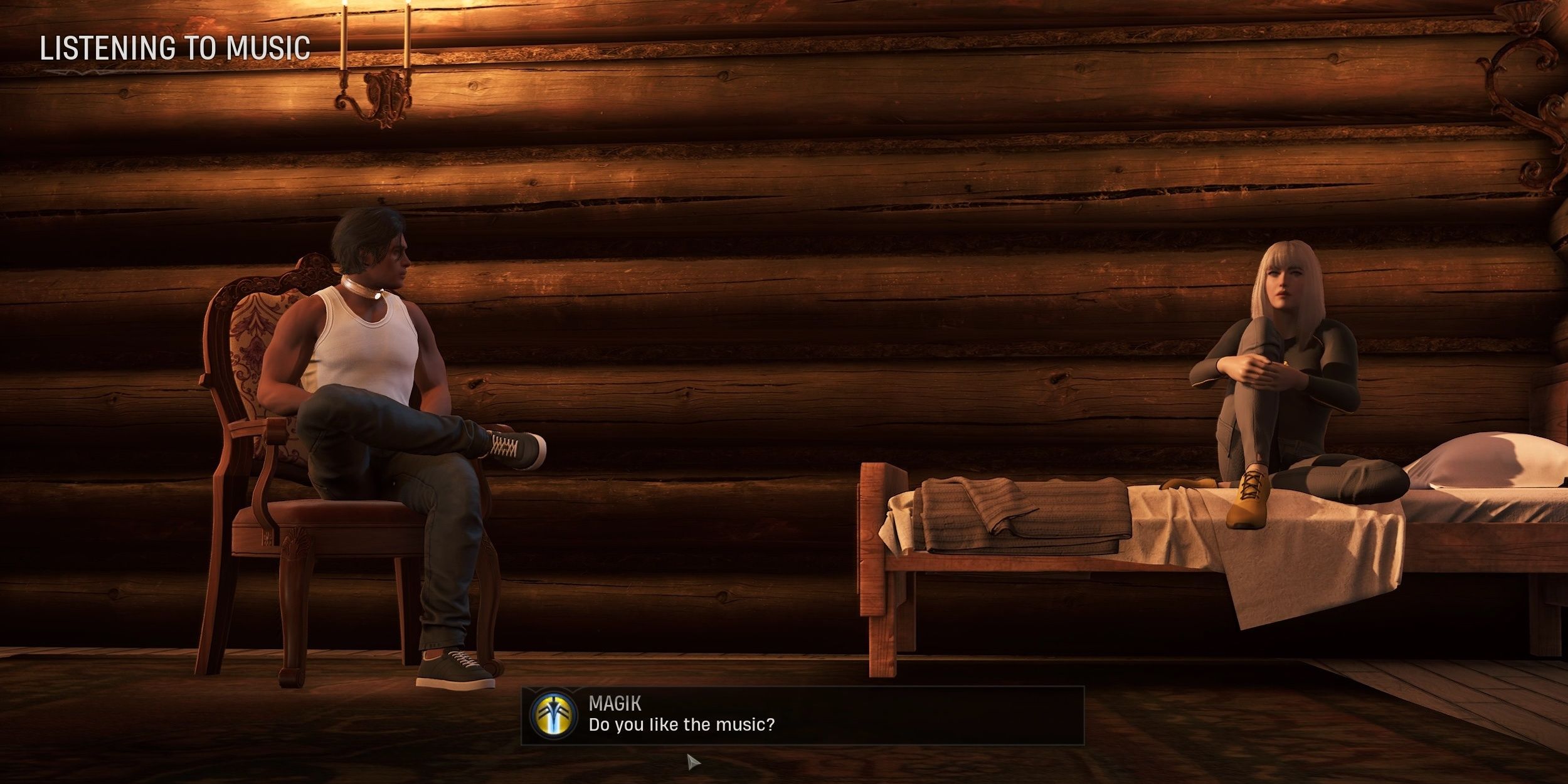 Hunter and Magik sharing a moment after Magik lost her cool