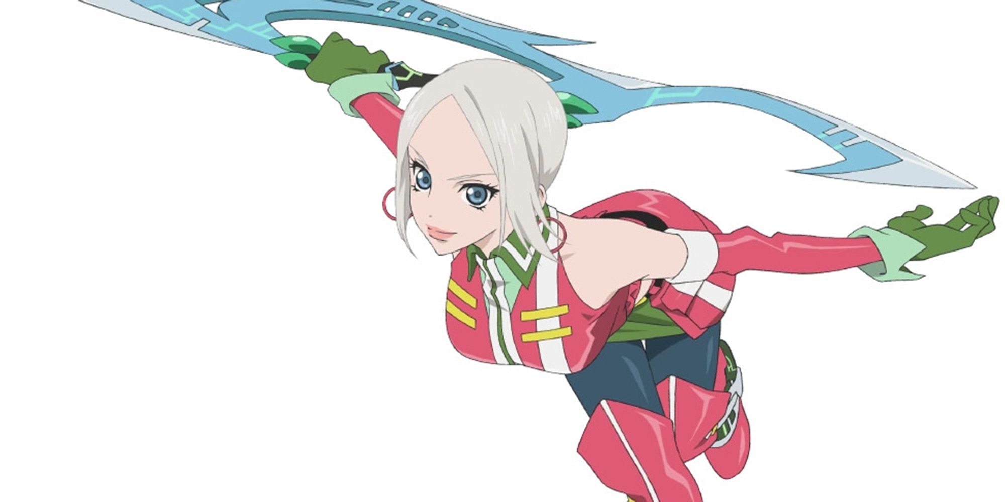 Ines from Tales of Hearts R striking a pose with her weapon