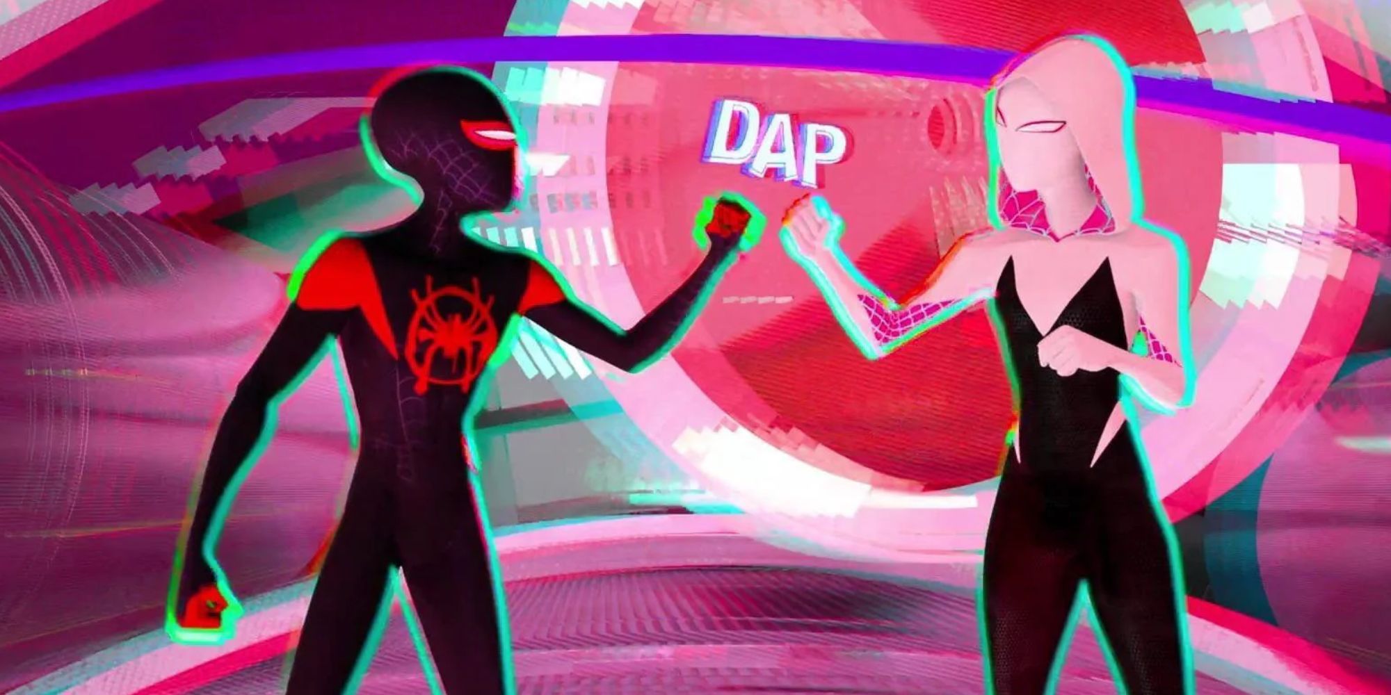 Miles and Gwen fist-bumping in Into the Spider-Verse.