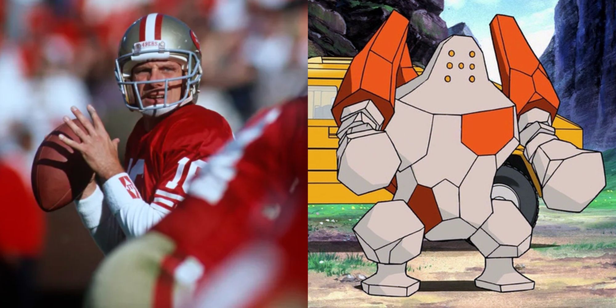 Joe Montana Playing for San Francisco 49ers and Regirock Pokemon