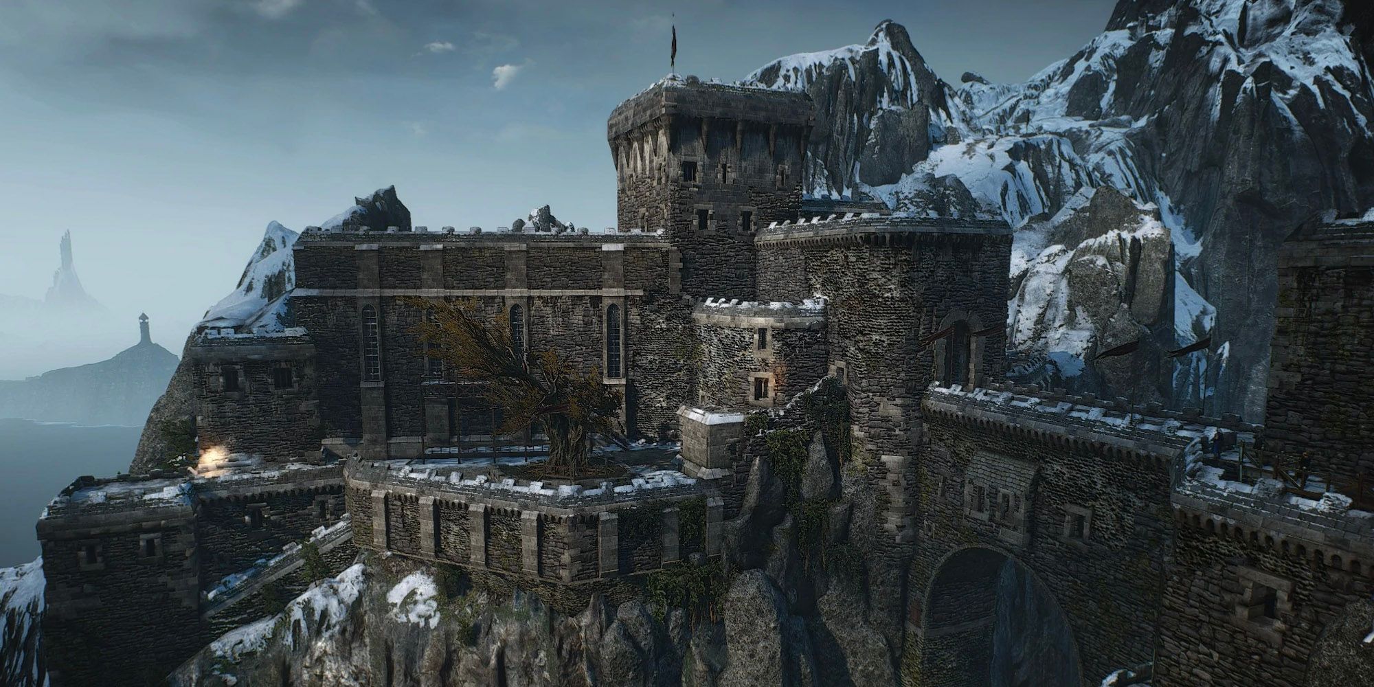 Kaer Trolde sitting on a mountain in the Witcher 3.