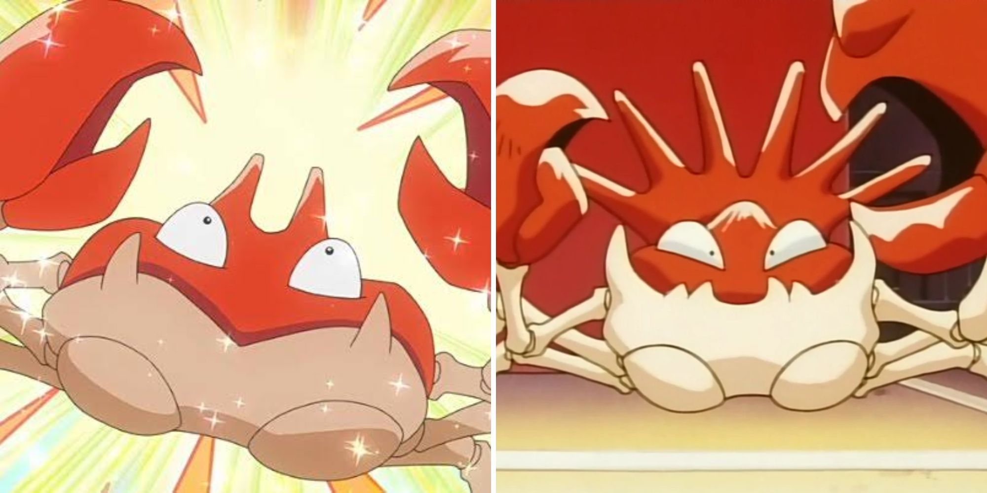 Krabby sparkles and Kingler stands in a Gym