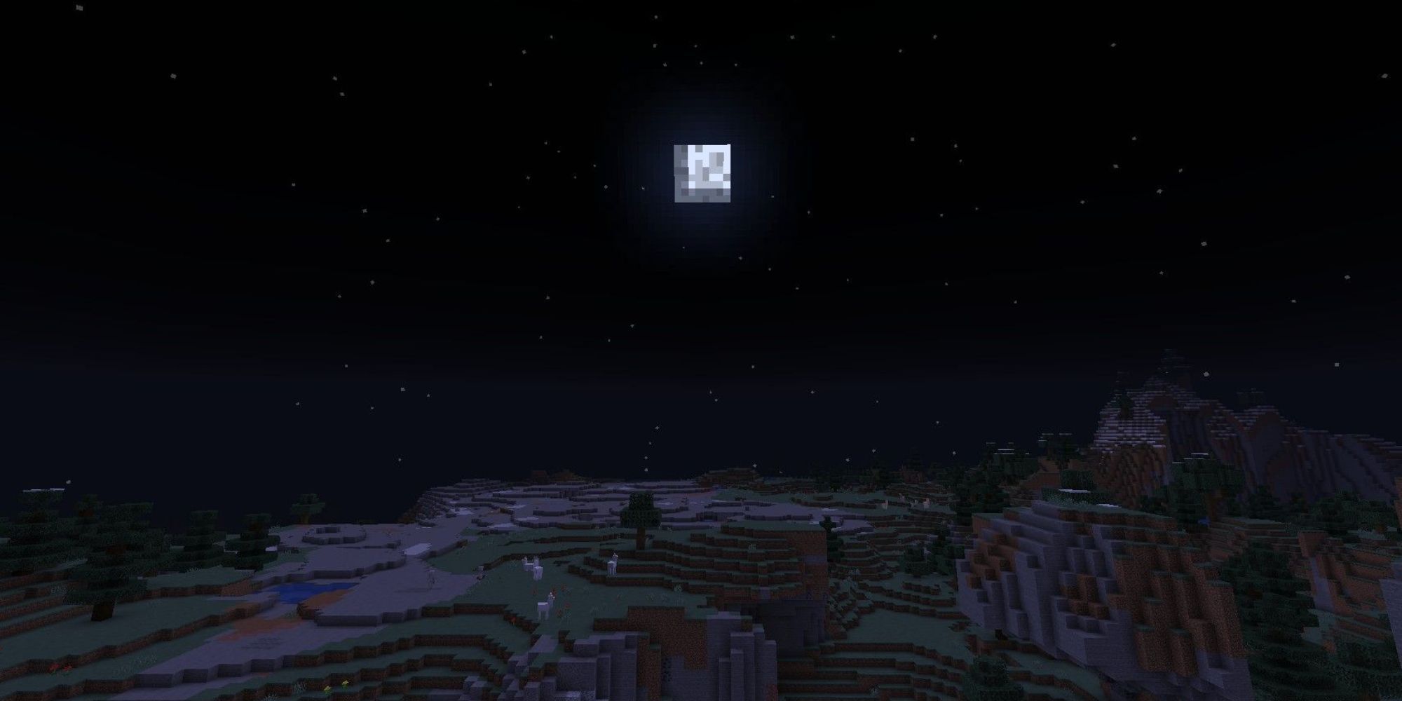 Minecraft Horizon At Night With Moon In The Sky