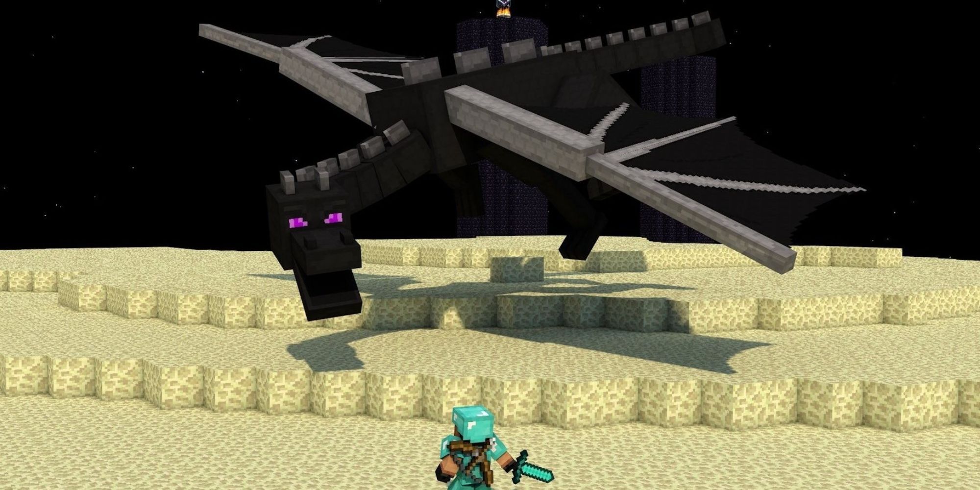 Minecraft Player Battling The Ender Dragon