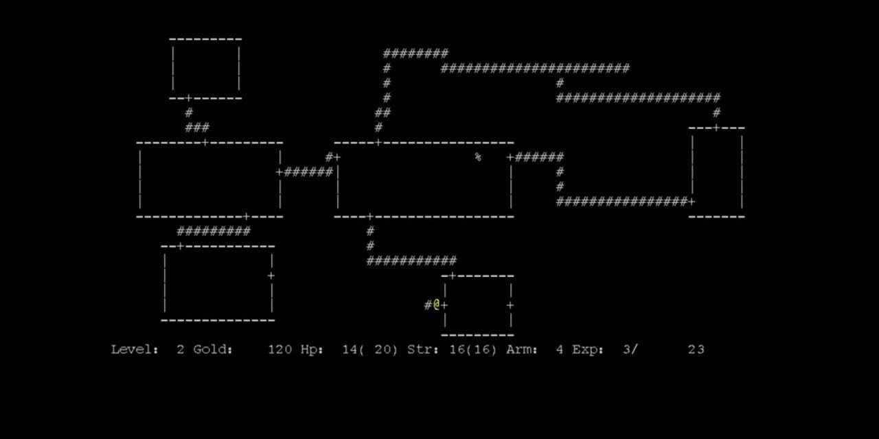 Screenshot of the original 1980 game Rogue