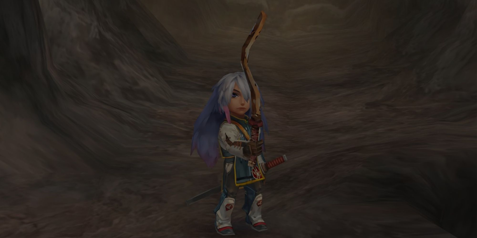 Romancing SaGa Minstrel Song Gray holding the Rusty Falcata