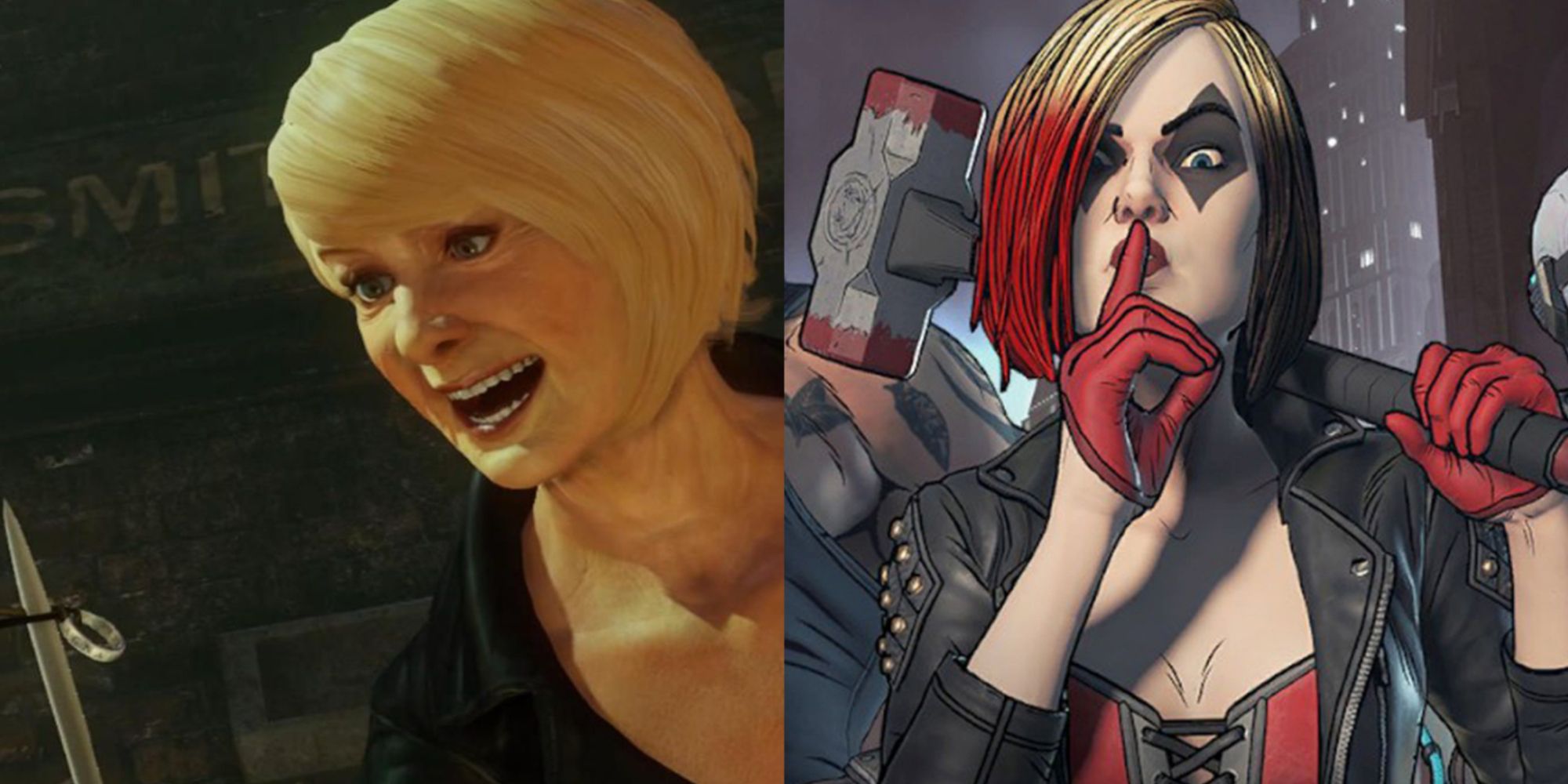 Secret Organizations In Games Featured Split Image Marlowe and Harley Quinn