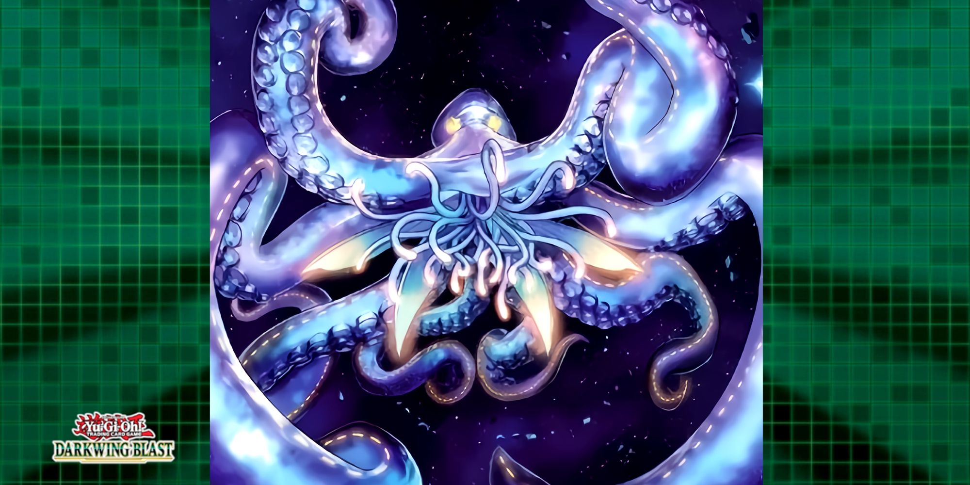Snopios, Shade of the Ghoti is a blue and purple glowing space octopus with long tendrils tipped with gold light.