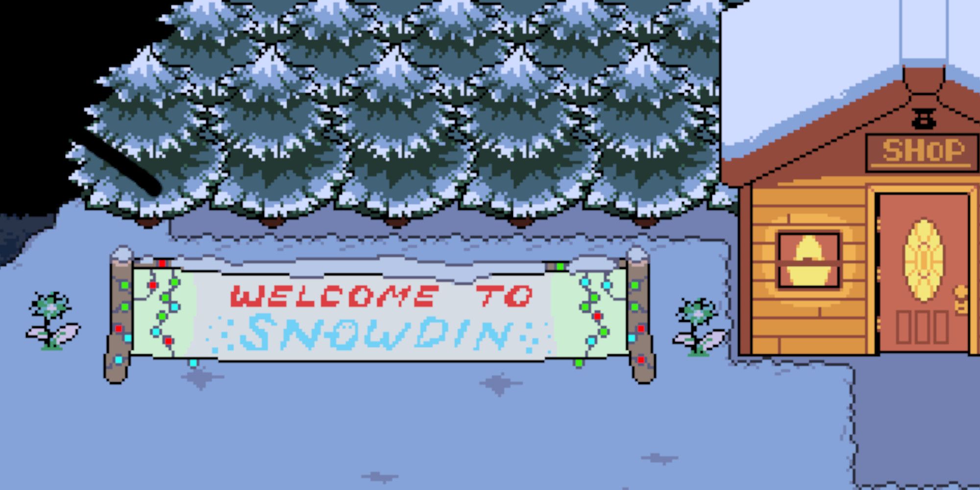 The sign welcoming you to Snowdin in Undertale
