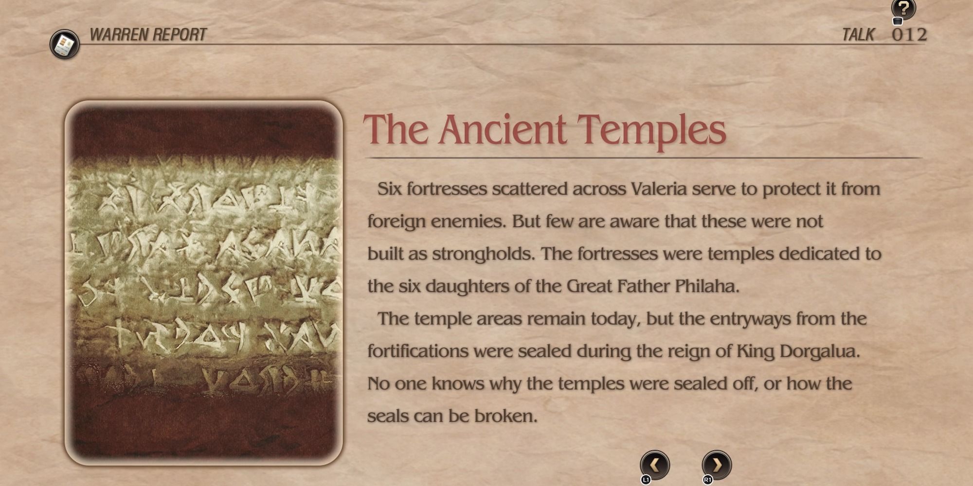 tactics ogre reborn the ancient temples talk tab