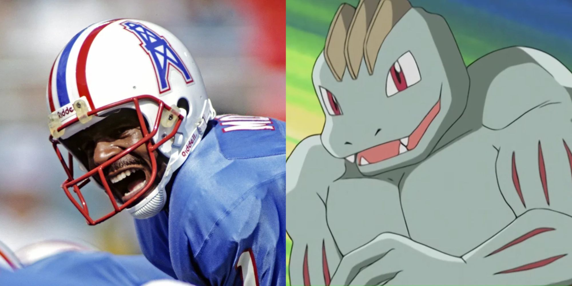 Warren Moon Plays for Houston Oilers and Machoke Pokemon