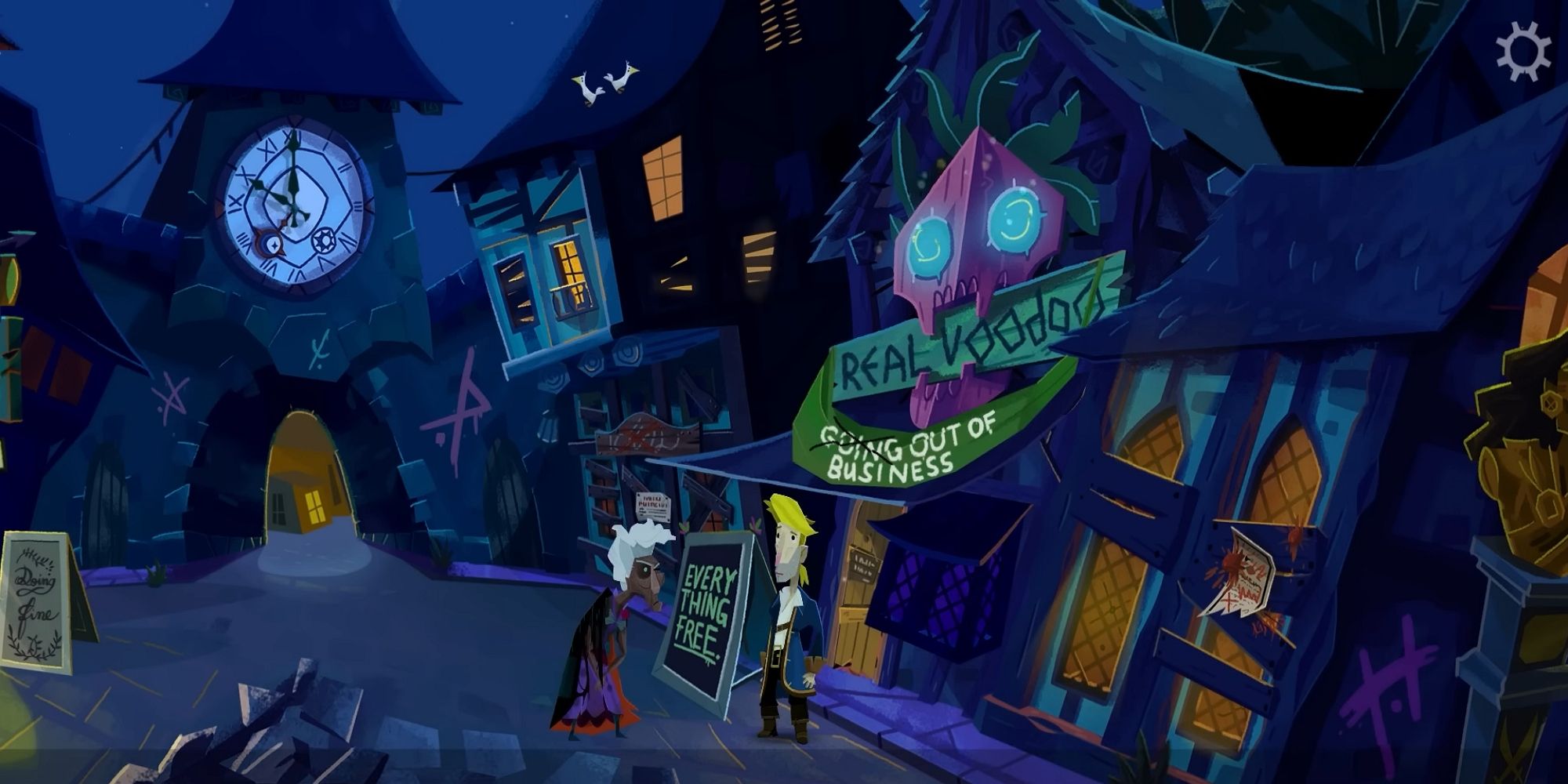 Widey and Guybrush Threepwood in REturn to Monkey Island Outside Real Voodoo 