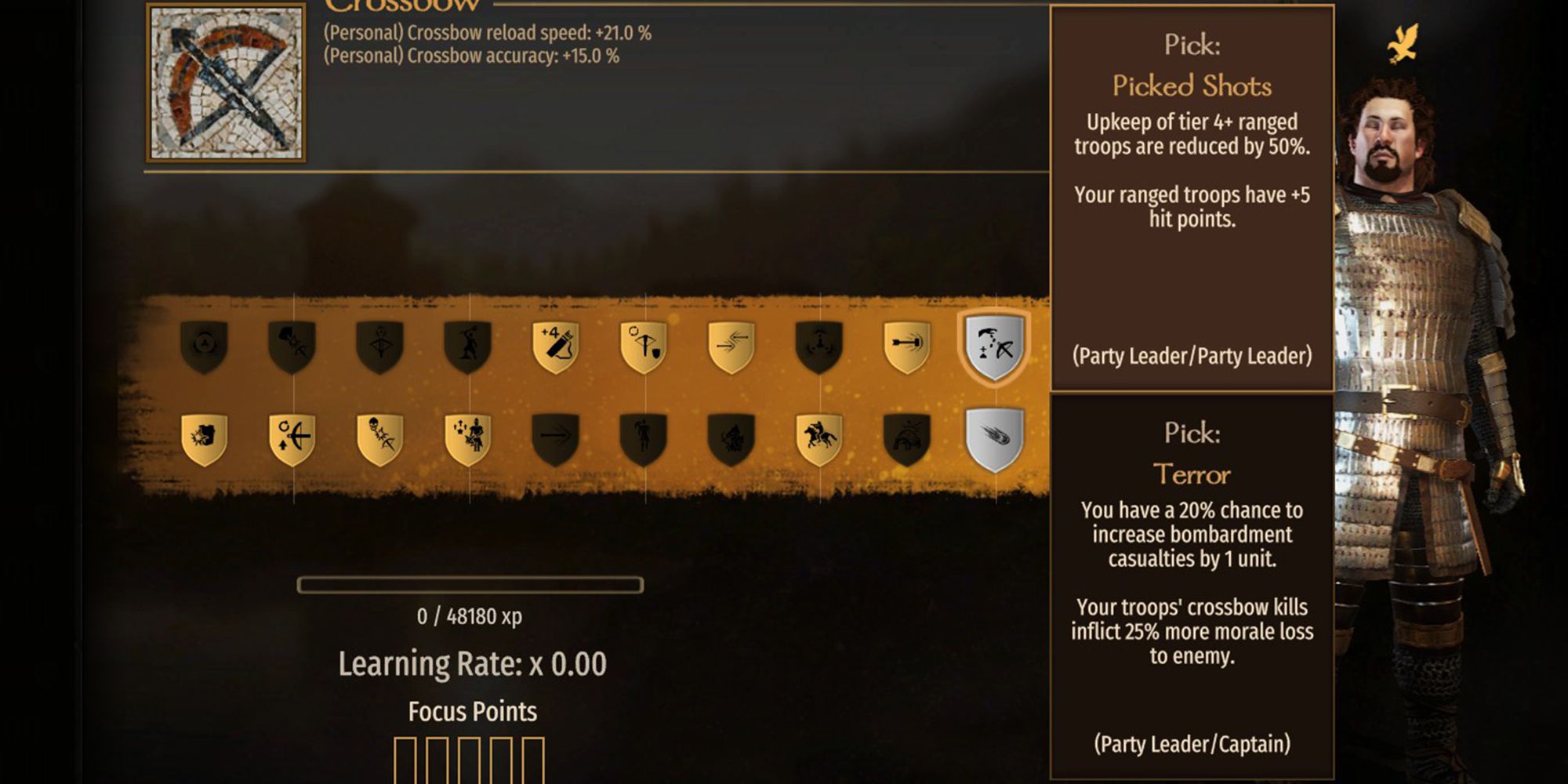 Upkeep of tier 4+ ranged troops are reduced by 50%. Your ranged troops have +5 hit points.