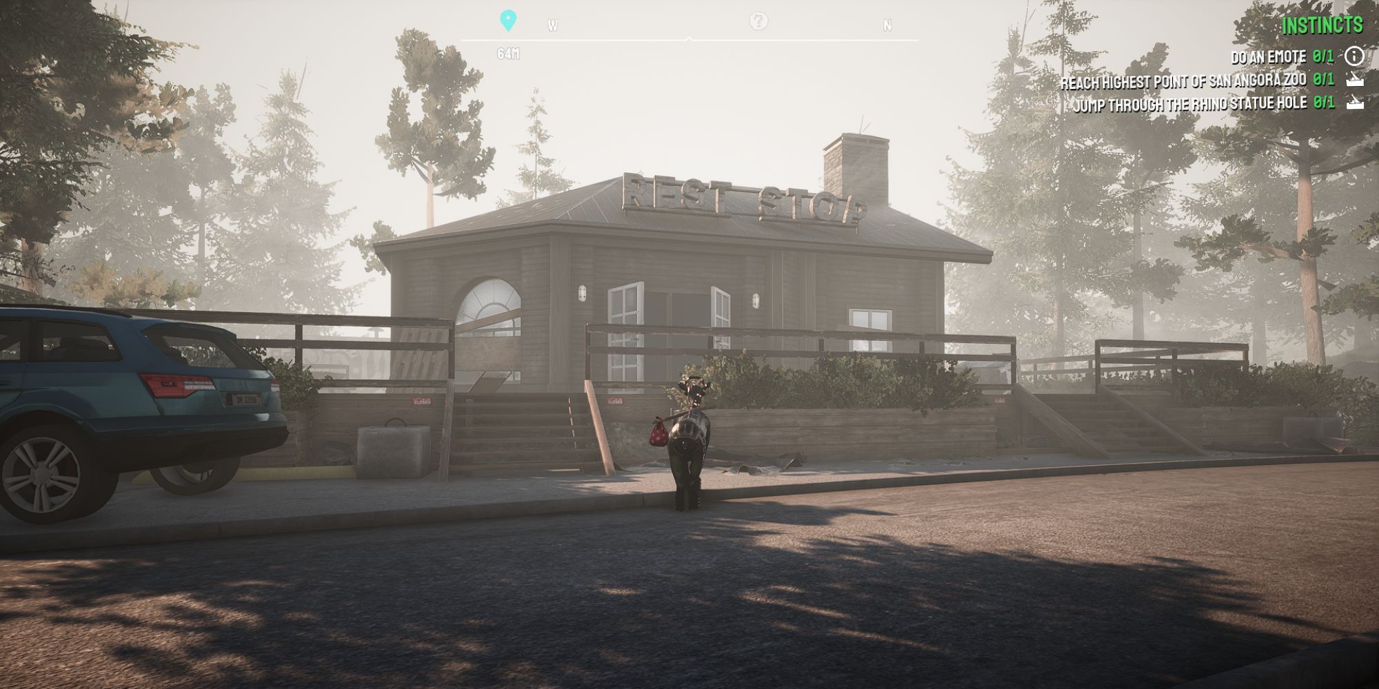 Pilgor stands outside in front of an abandoned Rest Stop in Quiet Hill