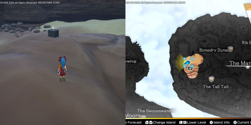 A chest hidden on the Maneland in Dragon Quest Treasures.