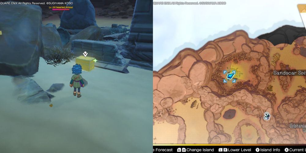 A chest hidden on the Maneland in Dragon Quest Treasures.